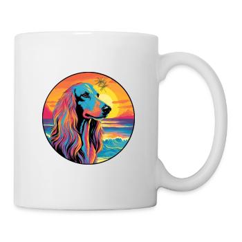 Afghan Hound chien race coloré dessin animé aquarelle - Mug blanc - blanc - Droite