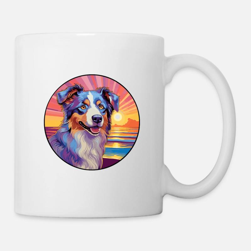 Australian Shepherd Hund Rasse Bunte Karikatur Wat - Tasse - Weiß