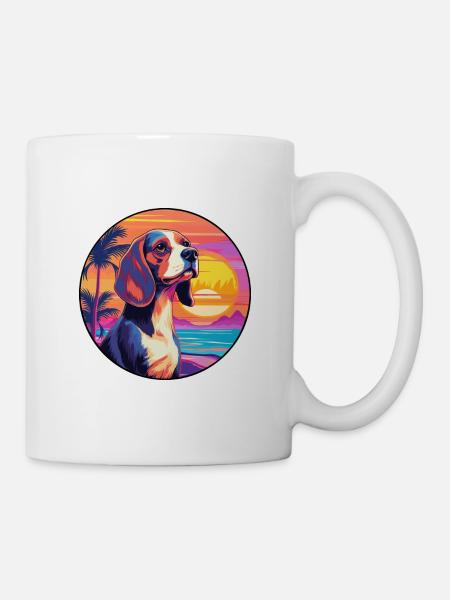 Beagle Hunderasse Buntes Karikatur-Aquarell - Tasse - Weiß