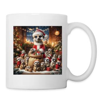 Erdmännchen Weihnachtsmann mit Wichtel - Tasse - Weiß - Rechts