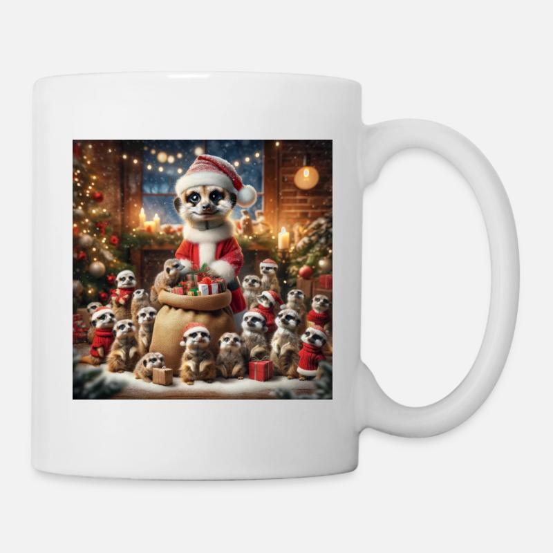 Erdmännchen Weihnachtsmann mit Wichtel - Tasse - Weiß