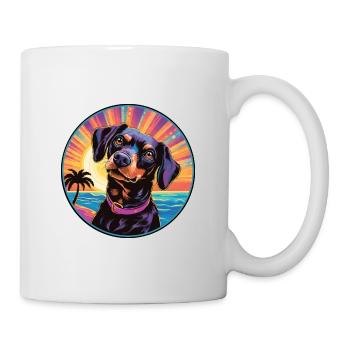 Schwarze braune Hunderasse bunte Karikatur Aquarell - Tasse - Weiß - Rechts