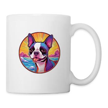Boston Terrier Hunderasse Bunte Karikatur Watercol - Tasse - Weiß - Rechts