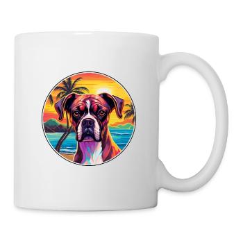 Boxer Hund Rasse Bunte Karikatur Aquarell - Tasse - Weiß - Rechts