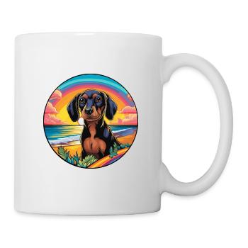 Dackel Hund Rasse Bunte Karikatur Aquarell - Tasse - Weiß - Rechts