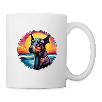 Doberman chien race coloré dessin animé aquarelle - Mug blanc - blanc - Droite