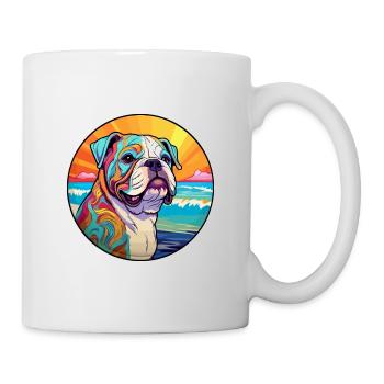 Bulldogge Hund Rasse Bunte Karikatur Aquarell - Tasse - Weiß - Rechts