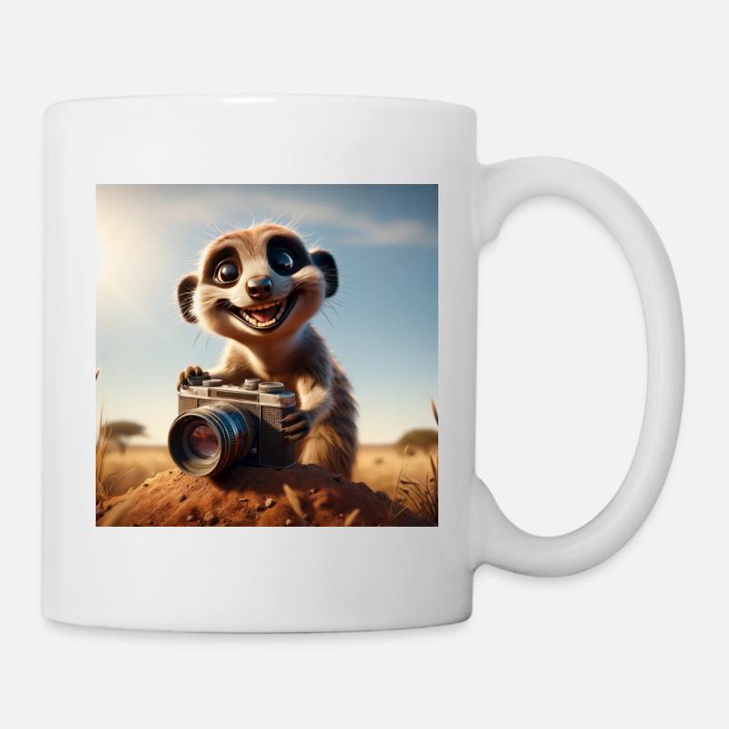 Lächelndes Erdmännchen mit Kamera - Tasse - Weiß