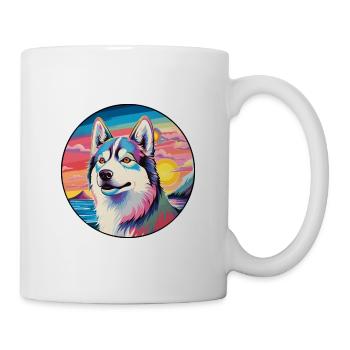 Husky-Hunderasse Buntes Karikatur-Aquarell - Tasse - Weiß - Rechts