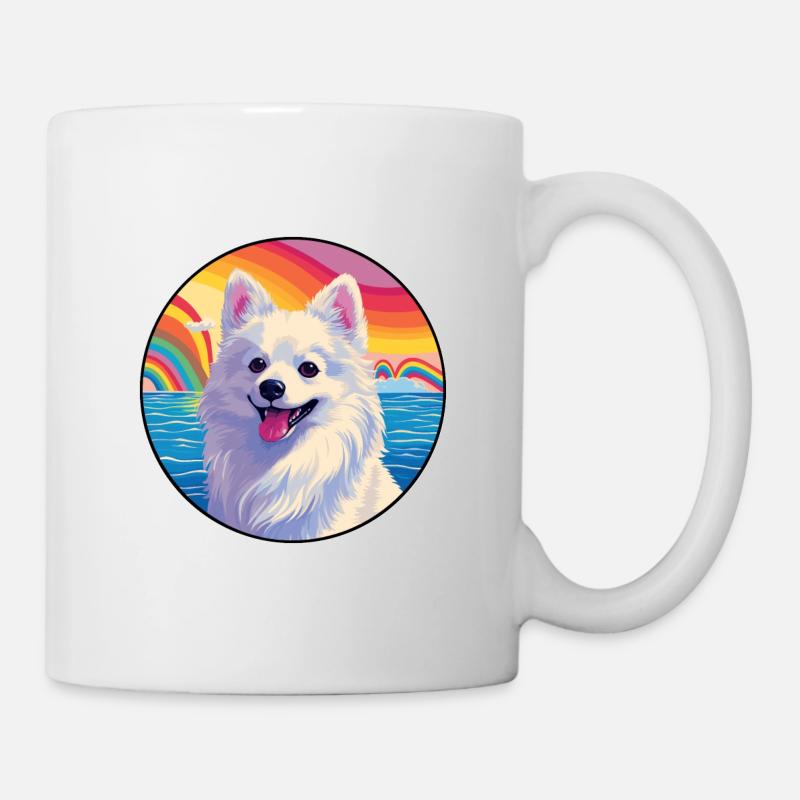 Japanischer Spitz Hunderasse Bunte Karikatur Watercol - Tasse - Weiß