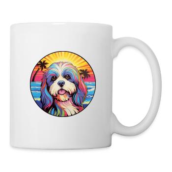 Lhasa Apso Hunderasse bunte Karikatur Aquarell - Tasse - Weiß - Rechts