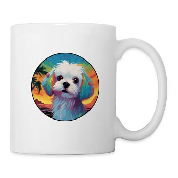 Chien maltais race coloré dessin animé aquarelle - Mug blanc - blanc - Droite