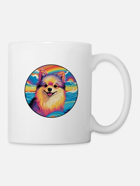 Spitz de Poméranie Race De Chien Coloré Cartoon Waterc - Mug blanc - blanc