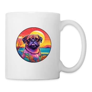 Mops Hund Rasse Bunte Karikatur Aquarell - Tasse - Weiß - Rechts