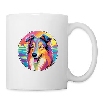 Rough Collie chien race coloré dessin animé aquarelle - Mug blanc - blanc - Droite