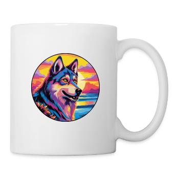 Saarloos Wolfhund Hunderasse Bunte Karikatur Wasserc - Tasse - Weiß - Rechts