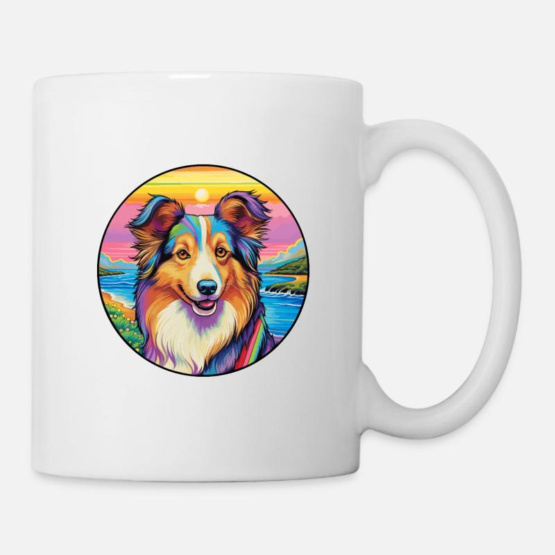 Sheltie Hunderasse Buntes Karikatur-Aquarell - Tasse - Weiß