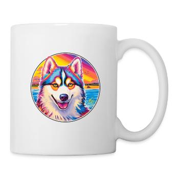 Siberian Husky Dog Breed Colorful Cartoon Watercol - Mug - white - Right