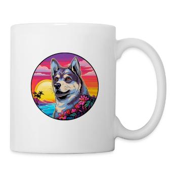 Schwedischer Elchhund Hunderasse Bunte Karikatur Wasserc - Tasse - Weiß - Rechts