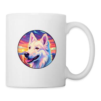 White Shepherd Dog Breed Colorful Cartoon Watercol - Mug - white - Right