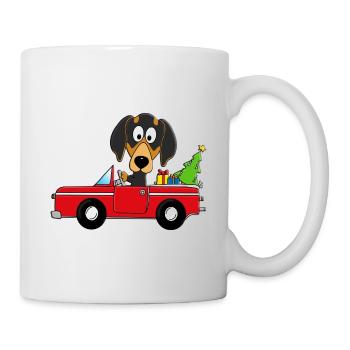 HUND - DACKEL - WEIHNACHTEN - AUTO - GESCHENKE - Tasse - Weiß - Rechts