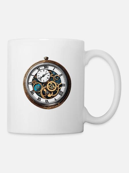 Uhr / Uhrwerk / Uhrzeit / Zeiger / Zeit / Antik - Tasse - Weiß