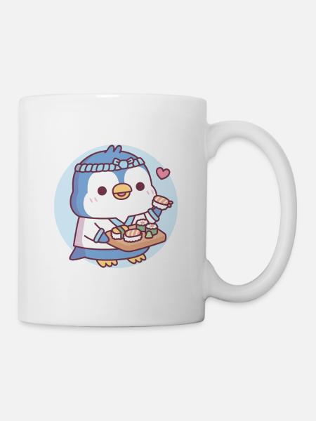 Niedlicher blauer Pinguin-Sushi-Koch - Tasse - Weiß