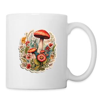 Boho Kunst mit Pilzen und Blumen - Tasse - Weiß - Rechts