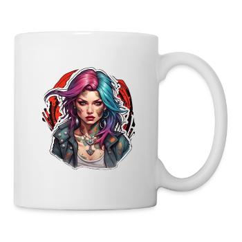 Rocker Girl / Punkrock / Frau / bunte Haare / cool - Tasse - Weiß - Rechts