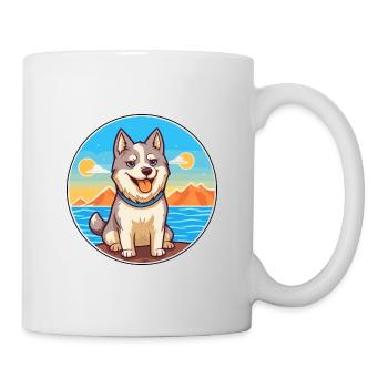 Husky chien race dessin animé Kawaii Clipart aquarelle - Mug blanc - blanc - Droite