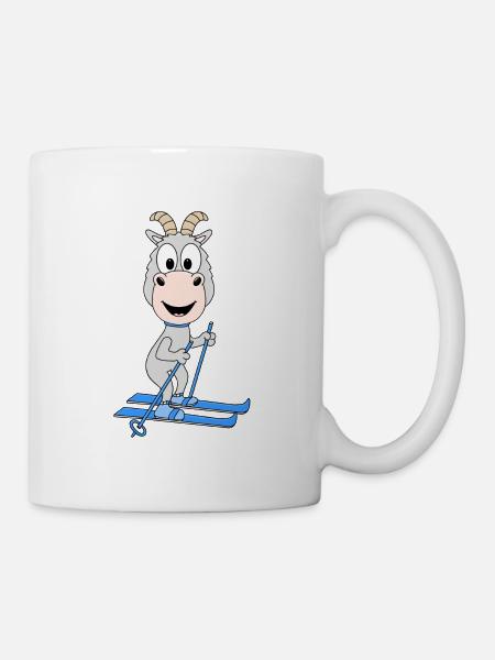 SKIER - ZIEGE - SKI - WINTERSPORT - TIER - Tasse - Weiß