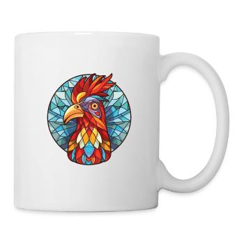 Hahn Buntes Aquarell Tier Illustration - Tasse - Weiß - Rechts