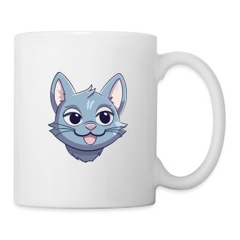 Russische blaue Katze Karikatur Aquarell Illustration - Tasse - Weiß - Rechts