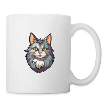 Maine Coon Katze Karikatur Aquarell Illustration - Tasse - Weiß - Rechts