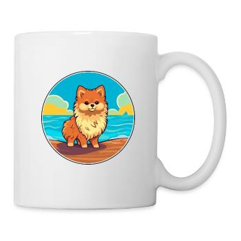 Pomeranian Spitz Hund Rasse Cartoon Kawaii Clipart - Tasse - Weiß - Rechts