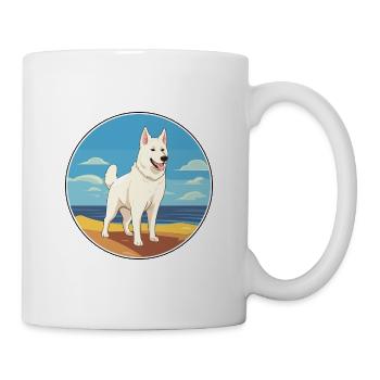 White Shepherd Dog Breed Cartoon Kawaii Clipart - Mug - white - Right