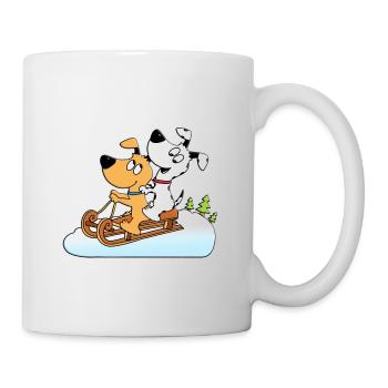 SCHNEE - SCHLITTENFAHREN - RODELN - HUNDE - Tasse - Weiß - Rechts