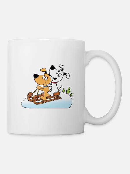 SCHNEE - SCHLITTENFAHREN - RODELN - HUNDE - Tasse - Weiß