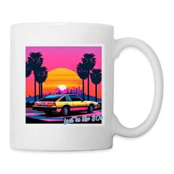 80s car on the road to Los Angeles - Mug - white - Right