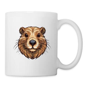 Biber buntes Aquarell Cartoon Kawaii Tier - Tasse - Weiß - Rechts