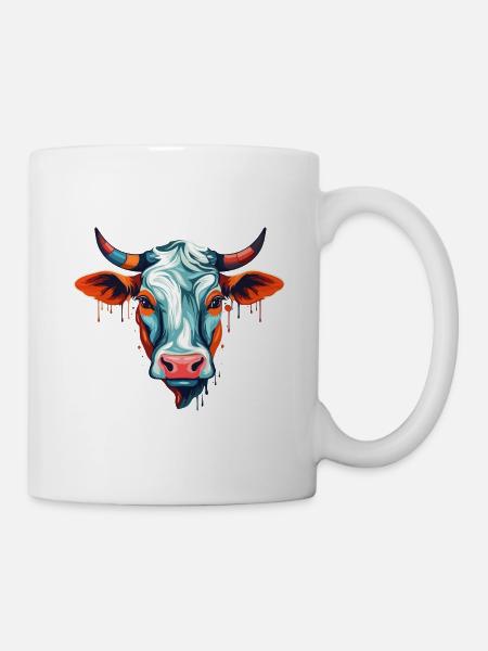 Vache Aquarelle Colorée Dessin Animé Kawaii Animal - Mug blanc - blanc
