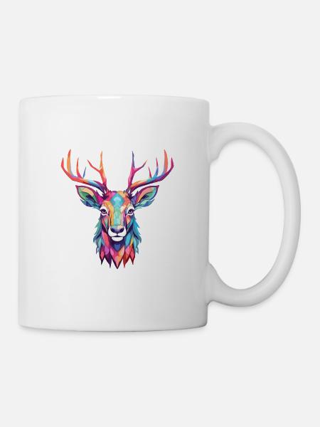 Hirsch buntes Aquarell Cartoon Kawaii Tier - Tasse - Weiß