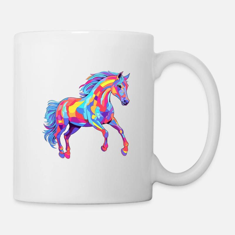 Pferd buntes Aquarell Karikatur Kawaii Tier - Tasse - Weiß