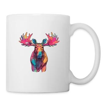 Moose Colorful Watercolor Cartoon Kawaii Animal - Mug - white - Right