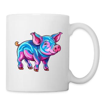 Schwein buntes Aquarell Cartoon Kawaii Tier - Tasse - Weiß - Rechts