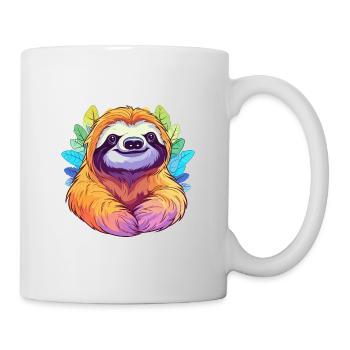 Faultier buntes Aquarell Cartoon Kawaii Tier - Tasse - Weiß - Rechts