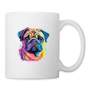 Mopshund buntes Aquarell Cartoon Kawaii Tier - Tasse - Weiß - Rechts