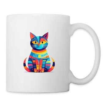 Katze buntes Aquarell Cartoon Kawaii Tier - Tasse - Weiß - Rechts