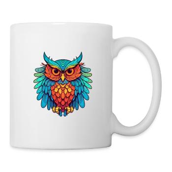 Eule buntes Aquarell Cartoon Kawaii Tier - Tasse - Weiß - Rechts