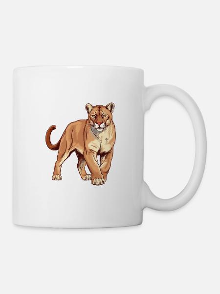 Cougar Buntes Aquarell Cartoon Kawaii Tier - Tasse - Weiß